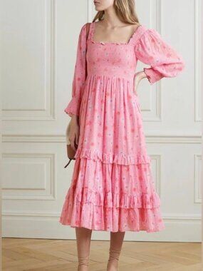 Loveshackfancy Miri Midi Dress Pink Floral Extra Small